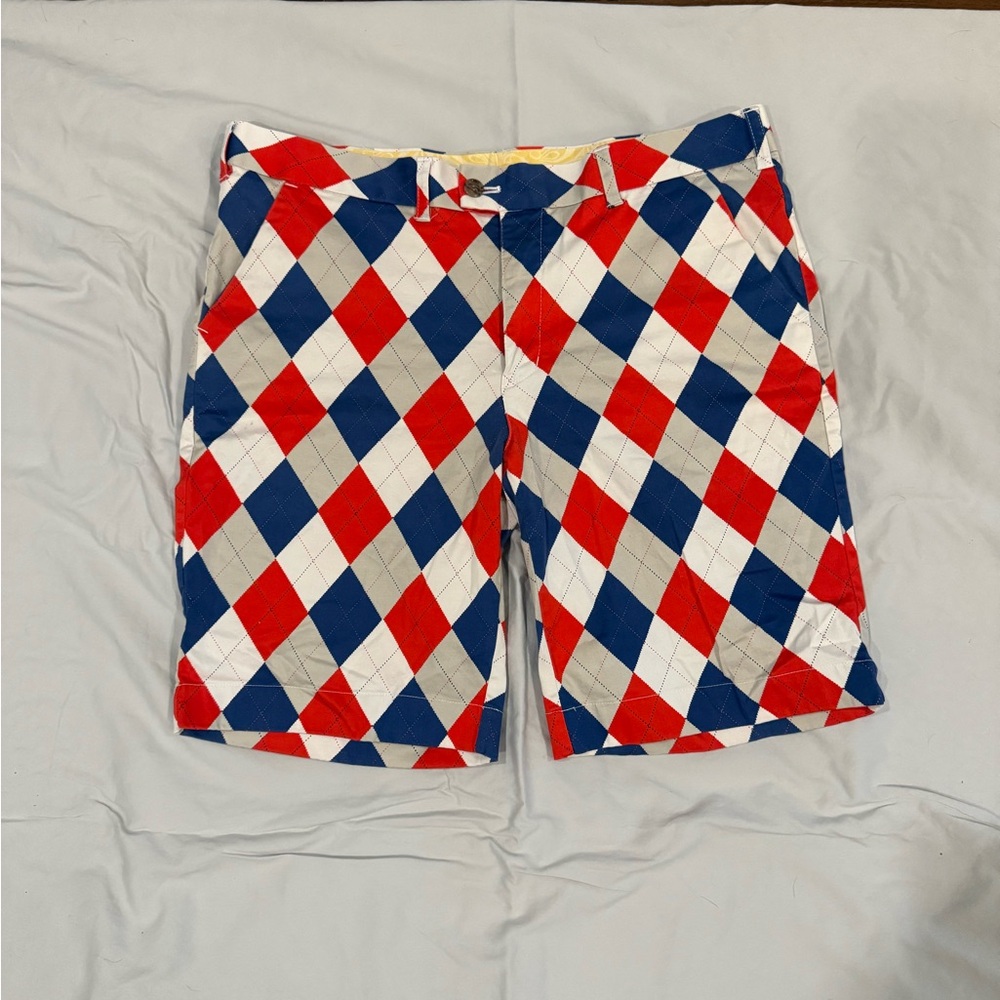 Men's Loudmouth Argyle Patterned Shorts - Red, Blue, White